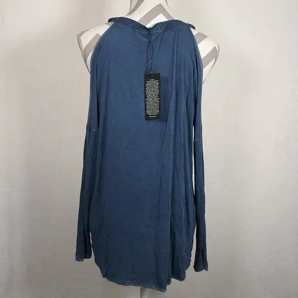 NWT Dear John Cold Shoulder Long Sleeve Top Large in Navy Blue Distressed Color - Picture 4 of 15
